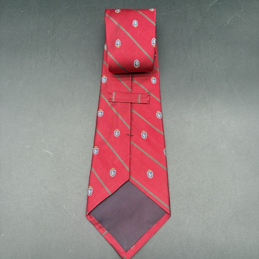 Polo Ralph Lauren Crest Shield Red Green Stripe Silk Tie Repp Stripes USA - Picture 7 of 16